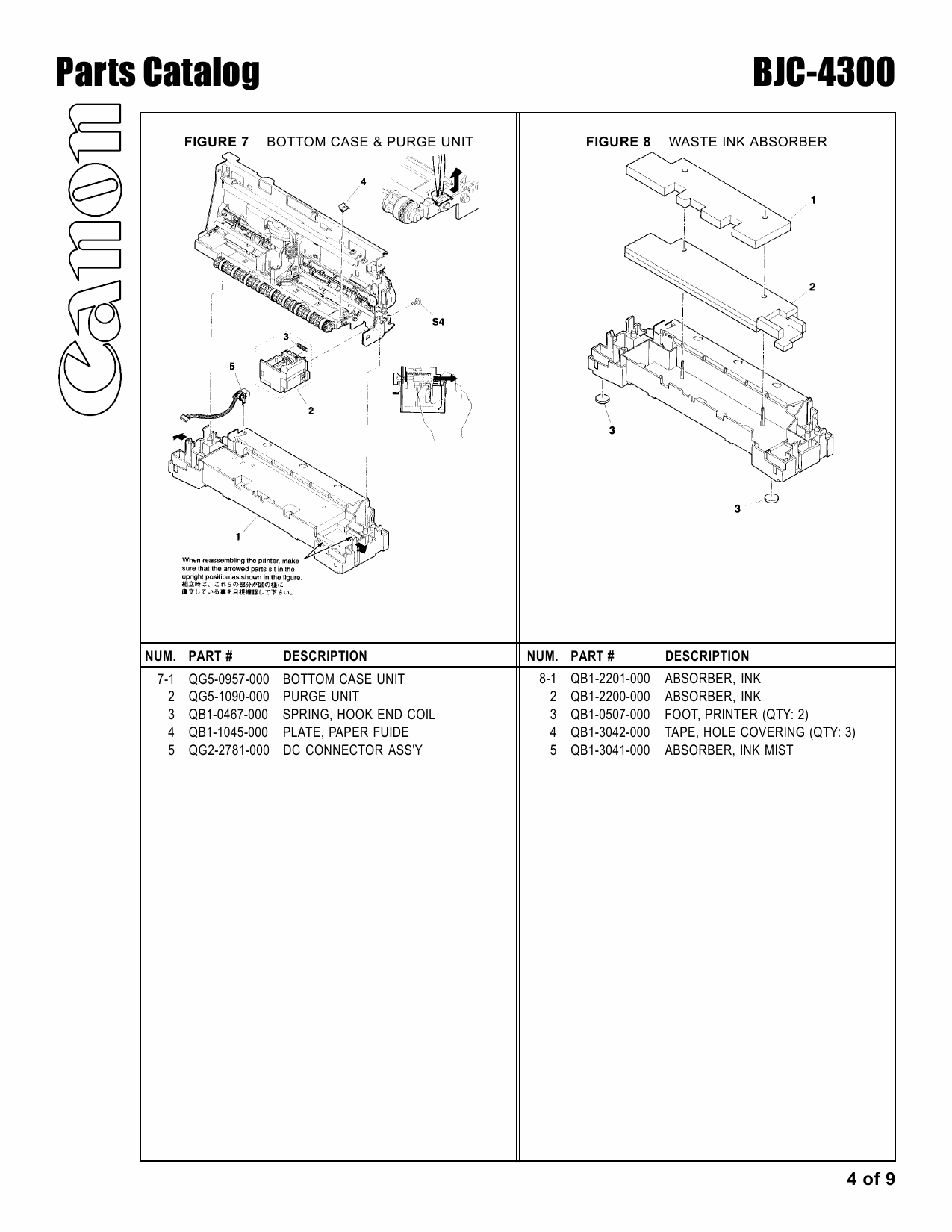 Canon BubbleJet BJC-4300 4302 Parts Catalog Manual-4
